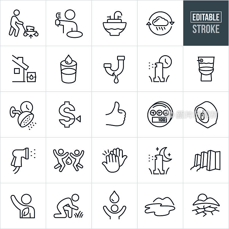Water Conservation Thin Line Icons - Editable Stroke